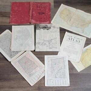 Vintage 1924 World Atlas Collection with Maps For Craft and Art Projects